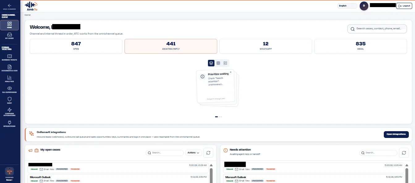 Cola omnicanal auditable — casos abiertos, SLA y trazabilidad