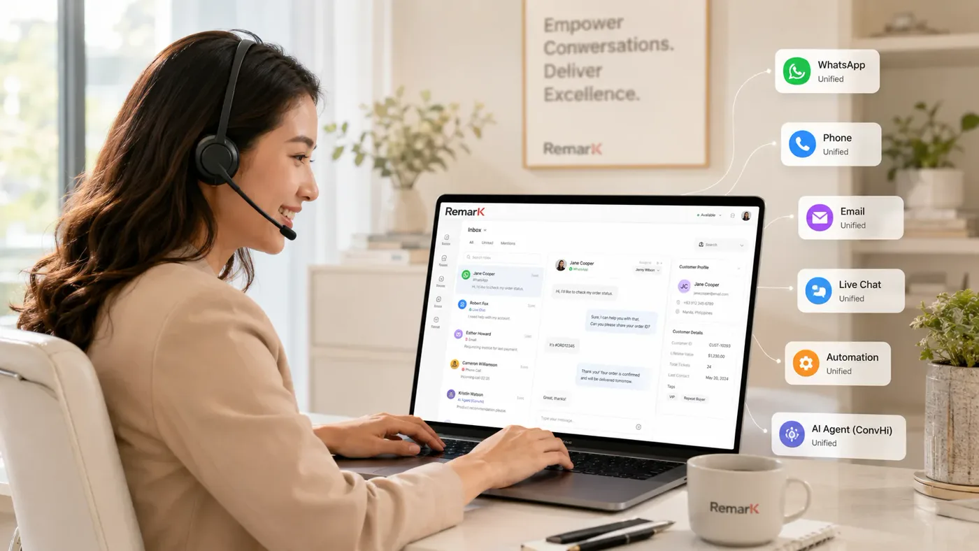 Agente trabajando en la inbox omnicanal de On RemarK con perfil de cliente unificado