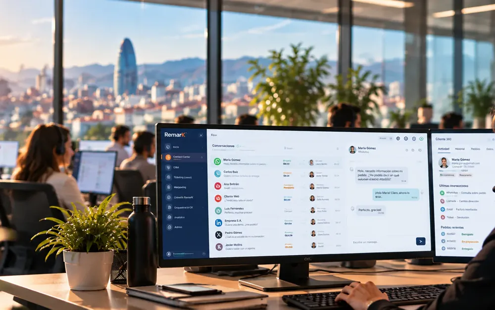Agente de atención al cliente trabajando en la plataforma OnRemarK