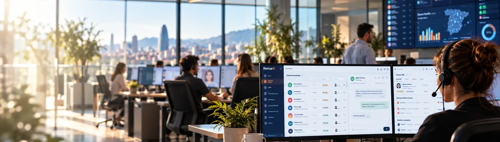 Equipo de atención al cliente en operación real